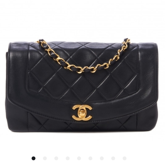 CHANEL Handbags - Chanel Diana Small Single Flap Black Lambskin Gold Chain Bag